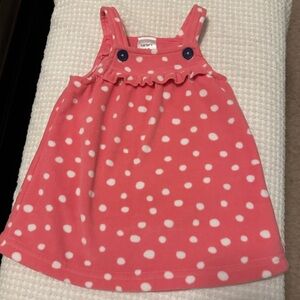Carter’s pink white polka dot fleece dress 12m 12 months overall Valentine’s Day